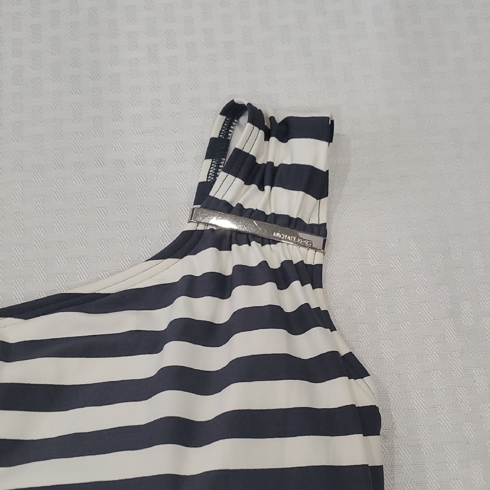 MICHAEL Michael Kors Black and White Striped One-Shoulder Swimsuit - Picture 4 of 9
